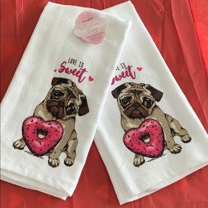 New Love Is Sweet PUG  2 pack Kitchen Towels